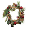 22" Battery-Operated Pre-Lit Warm White LED Red Berries and Ball Ornaments Wreath