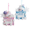 Baby's 1st Christmas Snow Boy  & Snow Girl With Sign Ornament For Personalization, 2 Assorted