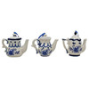 Delft Blue Teapot Ornaments, 3 Assorted