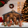 Porcelain Nativity Set With Stable, 10-Piece Set