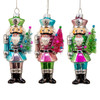 Glass Nutcracker With Sisal Tree Ornaments, 3 Assorted