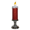 13.75“ Battery Operated Red Glittered Candle With Warm White LED Flicker Flame