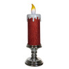 13.75" Battery Operated Red Glittered Candle With Warm White LED Flicker Flame