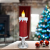 13.75“ Battery Operated Red Glittered Candle With Warm White LED Flicker Flame