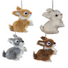 Furry Rabbit Ornaments, 4 Assorted