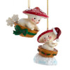 Mushroom Playing In Bowl Sled Ornaments, 2 Assorted