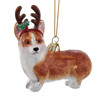Noble Gems™ Pembroke Welsh Corgi With Antlers Glass Ornament