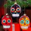 Noble Gems™ Glass Sugar Skull Ornaments, 3 Assorted