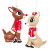 Rudolph The Red Nose Reindeer® and Clarice With Scarf Ornaments, 2 Assorted