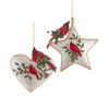 Star & Heart With Cardinal Ornaments, 2 Assorted