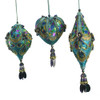 Peacock Heart, Onion and Finial Shaped Ornaments, 3 Assorted
