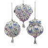 Lavender, Blue and Silver Ball, Finial and Heart Ornaments, 3 Assorted
