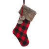 Red and Black Plaid Stocking With Brown Faux Fur Cuff and Pom-Poms
