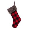 Red and Black Plaid Stocking With Brown Faux Fur Cuff and Pom-Poms