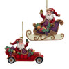 Santa In Sleigh & Car With Fruit Ornaments, 2 Assorted