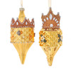 Glass Gold Finial With Crown Ornaments, 2 Assorted