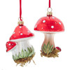 Glass Mushroom With Glitter Ornaments, 2 Assorted