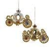 White and Gold Jeweled Carriage Ornaments, 2 Assorted