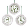 Sage Deer With Fur Trim Disc Ornaments, 3 Assorted