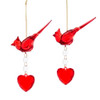 Cardinal With Heart Dangle Ornaments, 2 Assorted