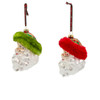 Glass Red & Green Plaid Santa Head Ornaments, 2 Assorted