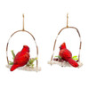 Glass Birch Berries Cardinal On Branch Ornaments, 2 Assorted