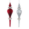 Red & Clear With Silver Glitter Finial Ornaments, 2 Assorted