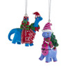 Colorful Dinosaur With Tree & Presents Ornaments, 2 Assorted