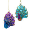 Glass Peacock Ornaments, 2 Assorted