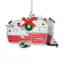 Red and White Camping Car Glass Ornament