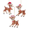Deer With Christmas Hat Ornaments. 3 Assorted