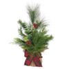 18“ Un-Lit Green Tree With Berries and Plaid Ribbon