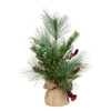 18" Un-Lit Green Tree With Berries and Plaid Ribbon