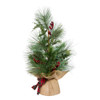 24“ Un-Lit Green Tree With Berries and Plaid Ribbon