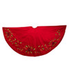 72“ Red Dupion With Multi Sequin Poinsettia & Holly Leaves Tree Skirt