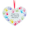 Teacher “Thank You For Helping Me Grow“ Handprint Heart Shaped Ornament For Personalization