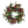 24“ Un-Lit Berries and Pinecone Ribbon Rattan Wreath