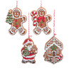 Gingerbread House, Boy, Girl & Santa Ornaments, 4 Assorted