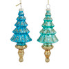 Glass Blue & Gold Christmas Tree  Ornaments, 2 Assorted