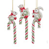 Animal On Candy Cane Ornaments, 3 Assorted