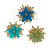 Blue, Green & Gold Poinsettia Ornaments, 3 Assorted