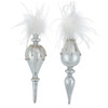 Glass Silver Finial With Feathers Ornaments, 2 Assorted