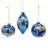 80MM Glass Glittered Peacock Color Ball, Finial & Onion Ornaments, 3 Assorted