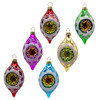 88MM Glass Multicolor Reflector With White Glitter  Drop Ornament Set, 6-Pieces
