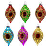 88MM Glass Multicolor Reflector With Gold Glitter Drop Ornament Set, 6-Pieces