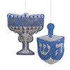 Bedazzled Menorah & Dreidel Ornaments, 3 Assorted