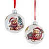 Glass Pearlized White With Teddy Bear Decal Ball Ornaments, 2 Assorted