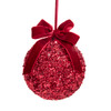 100MM Shatterproof Red Glitter Ball With Bow Ornament