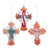 Glass Contemporary Faith Cross Ornaments, 3 Assorted