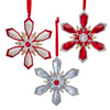 Silver, Platinum & Red Flower Ornaments, 3 Assorted